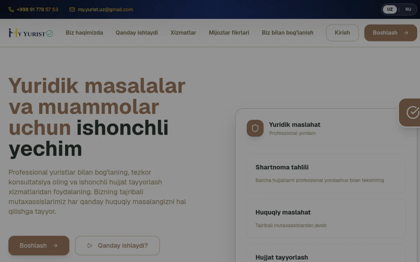 MyYurist — huquqiy platforma — loyiha ko'rinishi